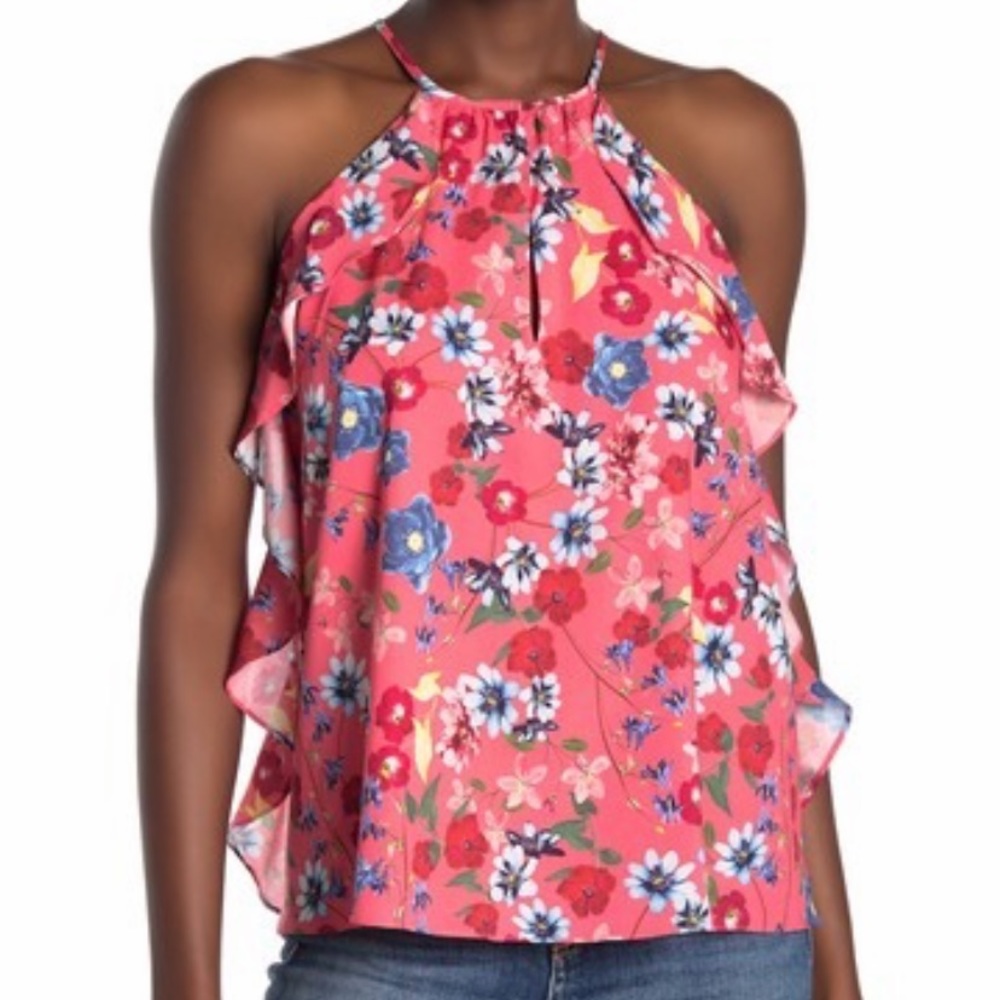 Parker Floral Print Keyhole Ruffle Top